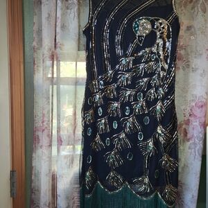 Elegant Peacock Flapper Party Dress